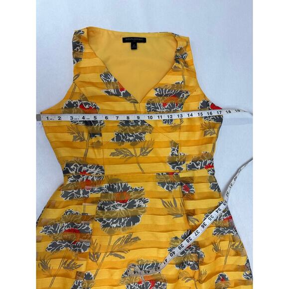 Floral Print Banana Republic Fit Flare Dress Spring Yellow Sheer Stripe Party 6P - Picture 5 of 10